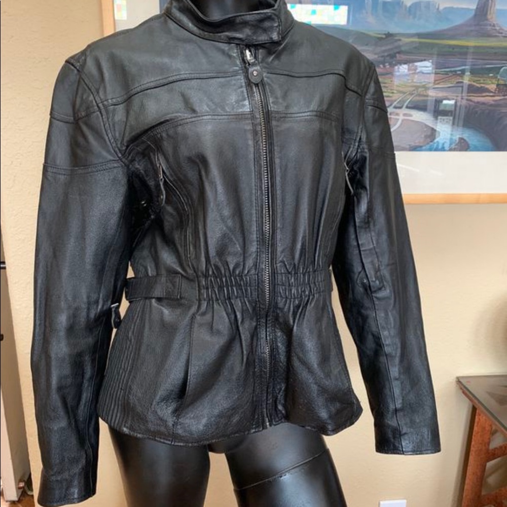 STRETCHY & CUTE L/XL Leather Biker Cafe Jacket